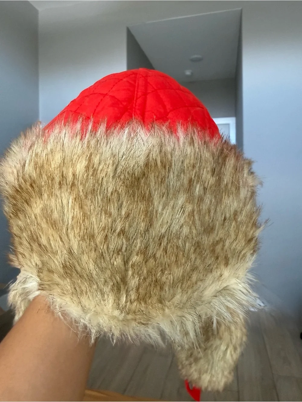 Coca Cola Bright Red Quilted Trapper Hat with Faux Fur Trim